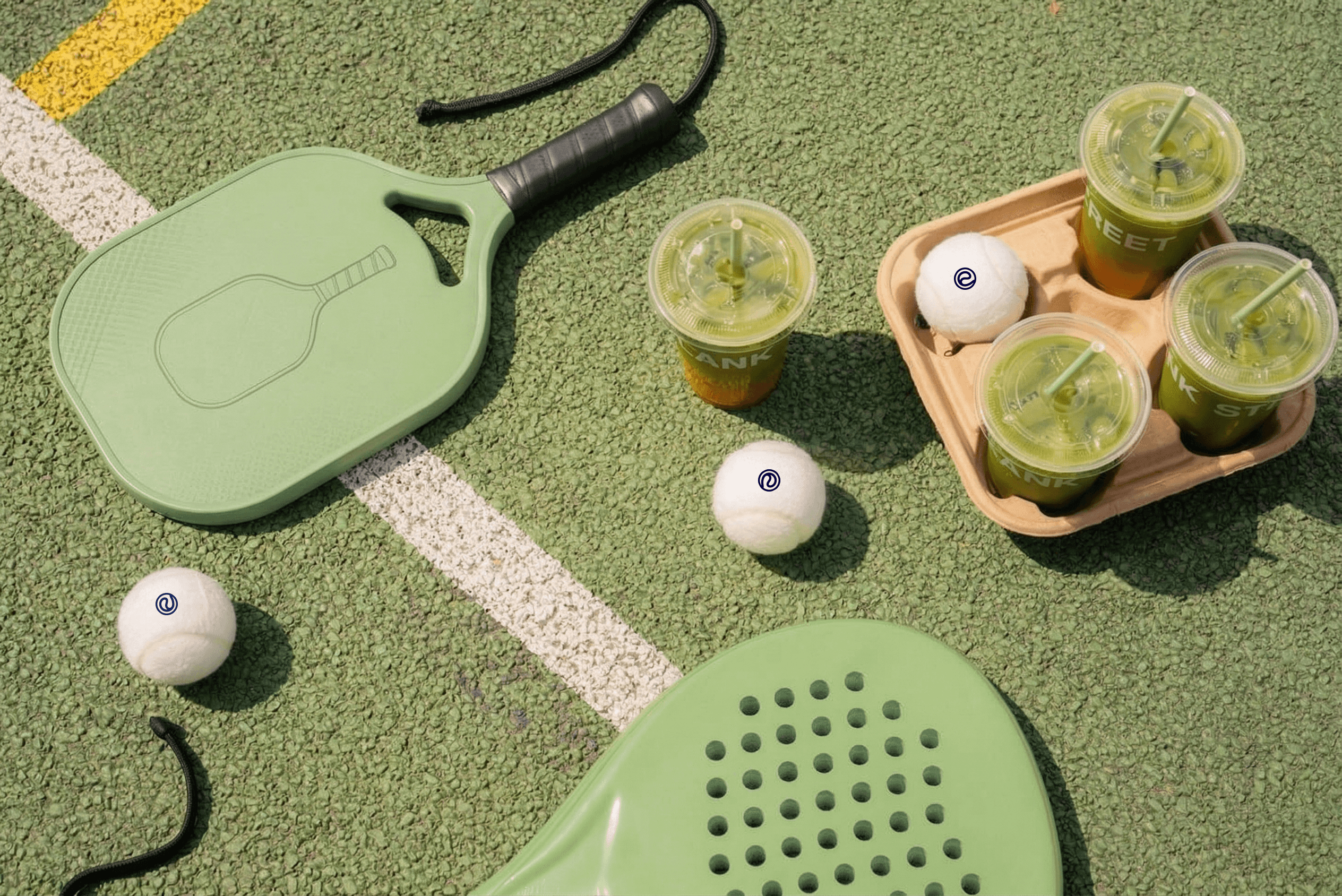 Basket of padel balls on indoor court with player in background, illustrating padel vs pickleball comparison