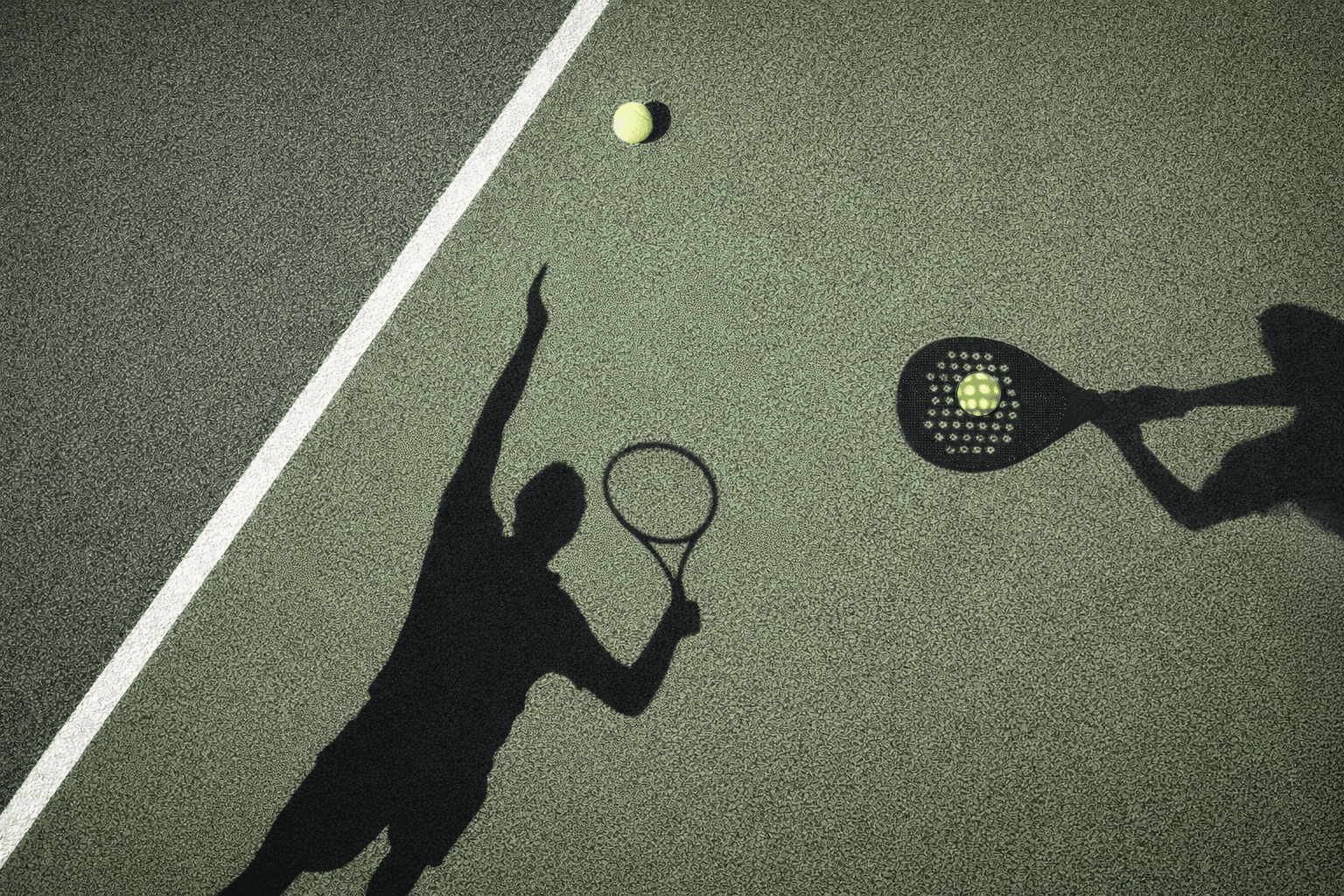 Padel vs Tennis graphic showing a bright tennis ball on a blue and green court surface with ‘PADEL vs TENNIS’ text overlay